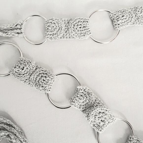 Handcrafted Silver Tone Gray Statement Chain Link Belt With Beaded Tassels - Picture 7 of 13